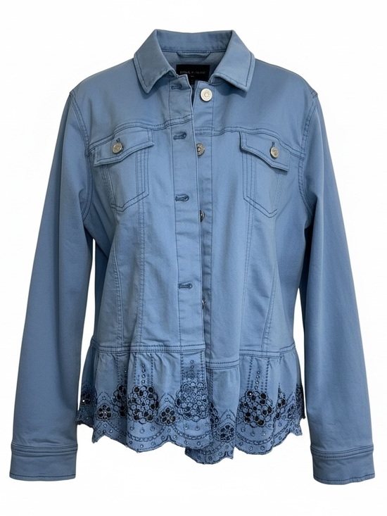 Susan Graver Jackets & Blazers - Susan Graver Light Blue Embroidered Hem Women's denim Jacket